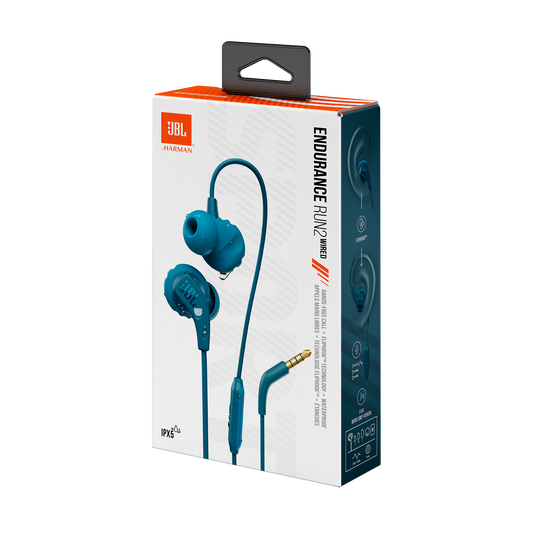 JBL Endurance Run 2 Wired - Blue - Waterproof Wired Sports In-Ear Headphones - Detailshot 10